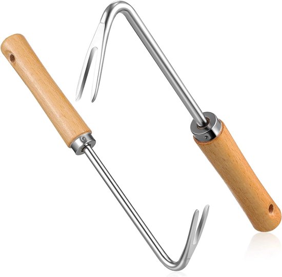 Wortelsteker Tuin - Onkruidverwijderaar Hand - Onkruid Wieden - V-vormige vork - 26.5 cm - Houtkleurig