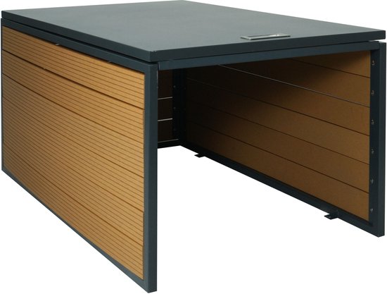 XL robotmaaier garage met deksel MCW-L45, overkapping voor grasmaaiers, WPC metaal 43x70x90cm ~ eiken look van Merkloos	