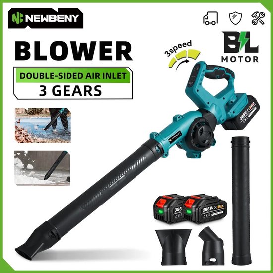 XRQUALITY Blad blazer - Luchtblazer met 2 accu's - krachtig en compact - 3 snelheden - verstelbare rotatie - 350 km/u van XRQUALITY