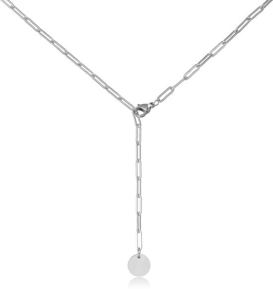 Y ketting goud/zilver/roségoud dames verstelbare filigraan ketting vrouwen ankerketting met munt hanger, Roestvrij staal,