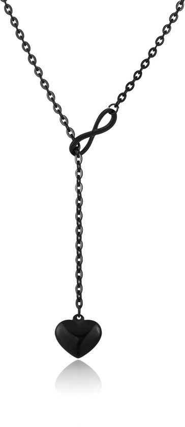 Y Lariat Ketting Dames Zwart Roestvrij Staal Slip Chain Ketting Gelaagde Slanke Verstelbare Choker Hart Y-vormige Costume Sieraden Ketting