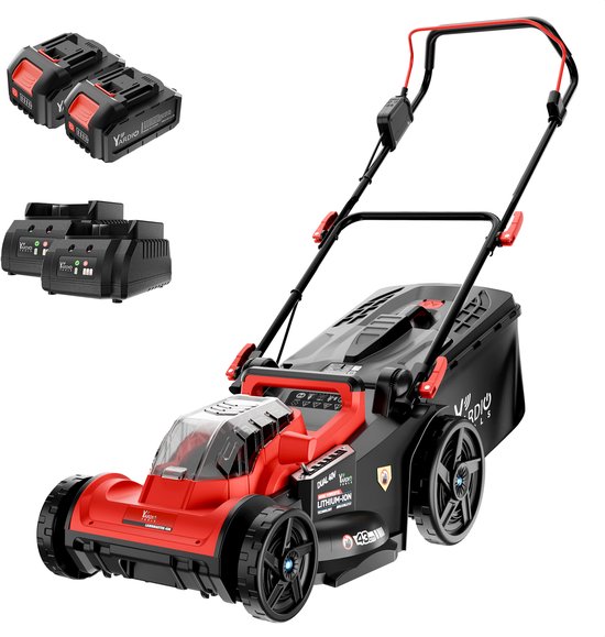 YARDIO Tools® - Grasmaaier Elektrisch - Grasmaaier Accu - Handmaaier - 430mm maaibreedte - 21v incl. 2x 4.0a Accu en Snellader - tot 200m2 - Lawnmaster 430 PRO - LawnMaster430-2x-4.0aBAT van YARDIO Tools®