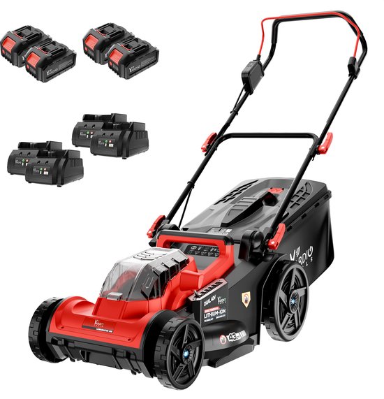 YARDIO Tools® - Grasmaaier Elektrisch - Grasmaaier Accu - Handmaaier - 430mm maaibreedte - 21v incl. 4x 4.0a Accu en Snellader - tot 300m2 - Lawnmaster 430 PRO - LawnMaster430-4x-4.0aBAT van YARDIO Tools®