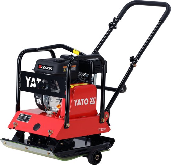 YATO YT-90307 Professionele Benzine Trilplaat - 20 kN - 6,5 PK Loncin G200F Motor - Diepte tot 30 cm - Inclusief Transportwielen & Rubberen Mat - 88 kg van Yato