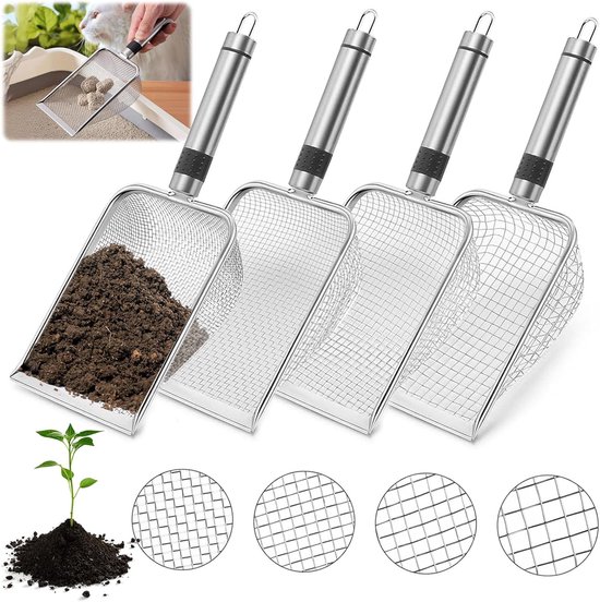 Ynkkvre - Tuinzeef Set van 4 - RVS - 2/2.8/3.8/5 mm Maas - Met Handgreep - Voor Aarde Compost en Zand van Ynkkvre