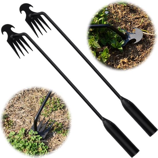 Ynkrautjager, 2 stuks 40 cm onkruidverwijderaar met steel, galvanische coating, mangaanstaal, onkruidwieder, 4-tands, multifunctionele onkruidwieder met ergonomische handgreep van Ynkrautjager