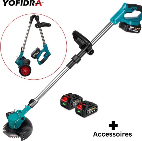 YOFIDA® Kantenmaaier - Grastrimmer Met Accu - Onkruidborstel Electrisch - Bosmaaier - Elektrische Snoeischaar - 1500Watt - 2 Accu's - Met accessoires van Merkloos	