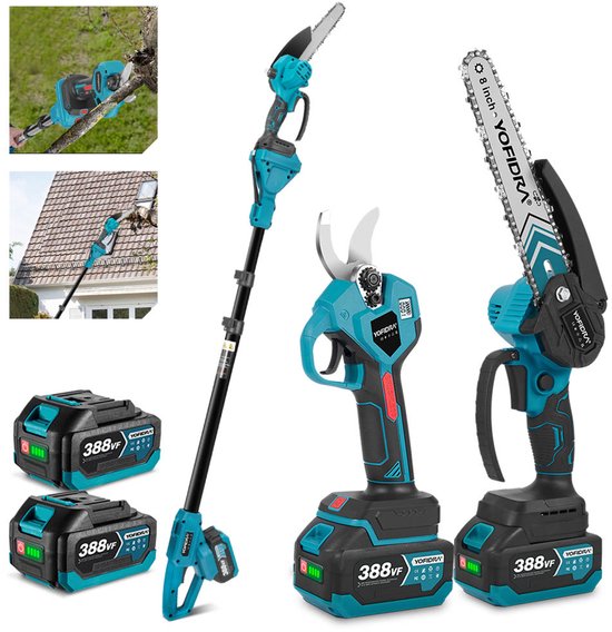 Yofidra 4-in-1 Accu-Hoogsnoeier - 8 inch Kettingzaag met Accu en 30 mm Elektrische Snoeischaar - max. bereik tot 1.7 m - Borstelloze motor - telescopische takkenzaag voor tuin van Yofidra