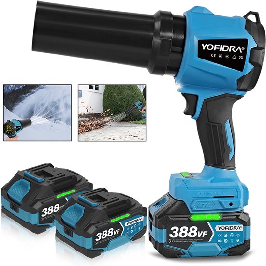 Yofidra Accu Bladblazer - 300 m/s Handblazer - Borstelloze Motor Turbo Blazer - met 2x accu - voor Auto-Reiniging, Verwijdert Stof en Sneeuw van Yofidra