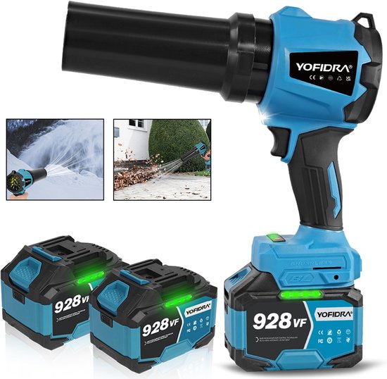 Yofidra Accu Bladblazer met 2x 4500 mAh Accu - 300 m/s Turbo Blazer - Borstelloze Motor - Blaaskracht 1,2 kg - voor Auto-Reiniging, Verwijdert Stof en Sneeuw van Merkloos	