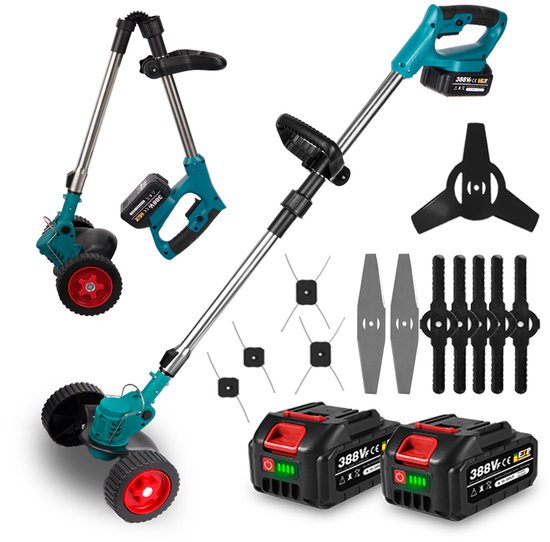 Yofidra Accu Bosmaaier - 4-in-1 Kantenmaaier - 125 mm Grastrimmer - Opvouwbaar - Draadloos & Elektrisch Grasmaaier - Incl. 2 Accu ‘s - voor gazon, struiken en onkruid. van Merkloos	