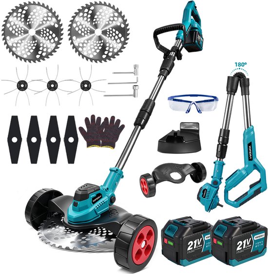 Yofidra Accu Bosmaaiers - 23cm Elektrische Grastrimmer - met 2 accu's - Borstelloze Kantenmaaier - Telescopische steel - Voor Tuin En Erf