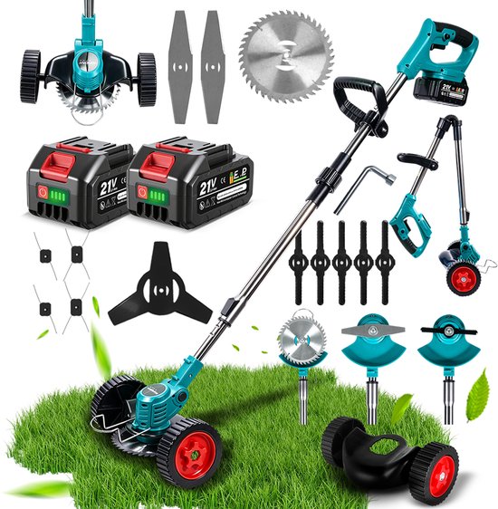 Yofidra Accu Grastrimmer - 4-in-1 Elektrische Bosmaaier - Incl. 2 Accu ‘s & 4-soorten messen - Opvouwbaar - Kantenmaaier - voor gazon, struiken en onkruid