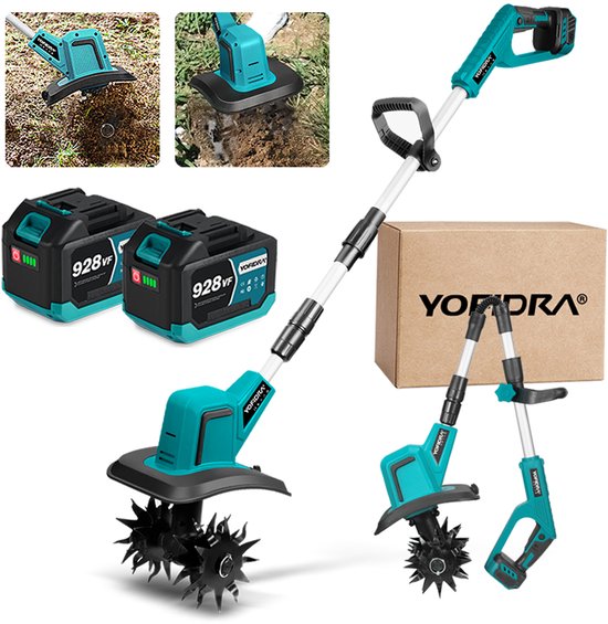 Yofidra Accu Grondfrees - Borstelloze Motorhak - 900 tpm - Elektrisch Tuinfrees - met 2x 4.5Ah Accu's - Opklapbare - voor graven、 wieden、grondbewerking