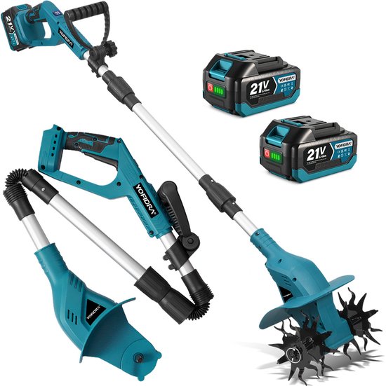 Yofidra Accu Grondfrees - Draadloze motorhak - 330 tpm Tuinfrees - met 2x 3Ah Accu's & 2x Grondfreesbladen - 15 cm werkdiepte - 20 cm werkbreedte van Merkloos	