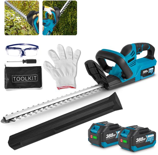 Yofidra Accu Heggenschaar - 21V Accuheggenschaar - Dubbelwerkende - 51 cm Zwaardlengte - 65 mm Snijbreedte - mit 2x Accu’s - voor het snijden van takken, trimmen van Merkloos	