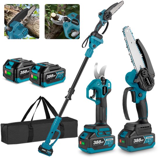 Yofidra Accu-Hoogsnoeier - 4-in-1 Telescopische Kettingzaag + Elektrische Snoeischaar - 1 m tot 2 m - 6 Inch Kettingzaag - 25 mm Snoeizaag - Borstelloze Motor - zum Baum- und Heckenschneiden van Yofidra