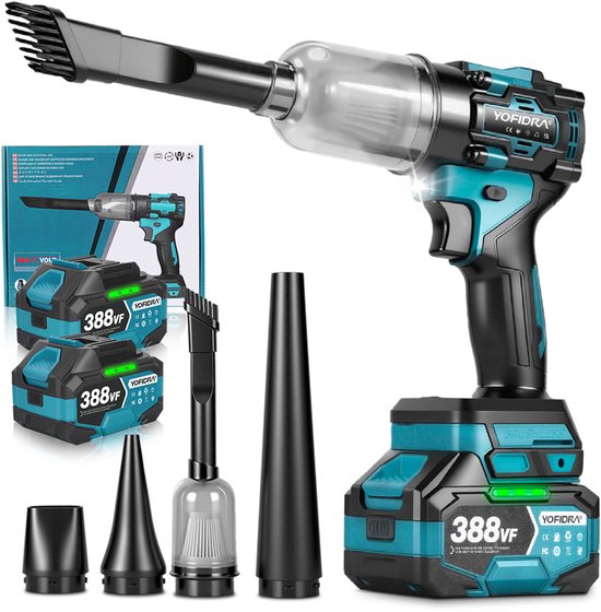 Yofidra Accu Mini Bladblazer - Turbo Fan - 110 m/s Air Duster Turbo - Perslucht - Luchtpistool en stofzuiger - Sterke autostofzuiger - met 2x Accu van Merkloos	