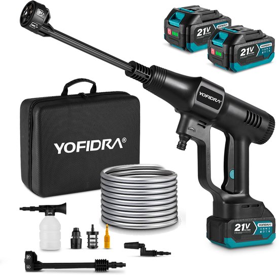 YOFIDRA Draadloze Hogedrukreiniger 70 Bar - 6-in-1 Sproeipistool voor Auto & Huis & balkon - Krachtige Waterpomp met Borstelloze Motor van Merkloos	