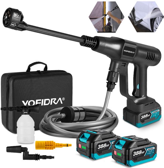 Yofidra Draadloze Hogedrukreiniger - 70 bar - Hogedrukreiniger Accu - 6-in-1 Design - 246 l/h Terrasreiniger - Mobiel Hogedrukwaterpistool - voor auto's, terras en ramen