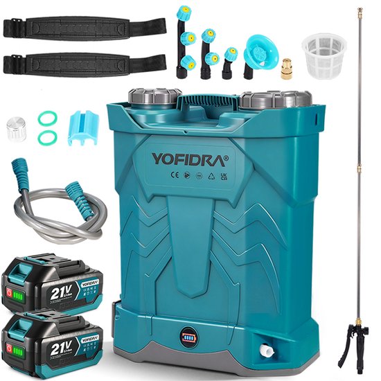 Yofidra Elektrische Drukspuit - 20 L Rugspuit op Accu - 5,5 Bar - Vernevelspuit - met 2x 4.0Ah Accu’s - voor Gazon, Onkruid & Terras