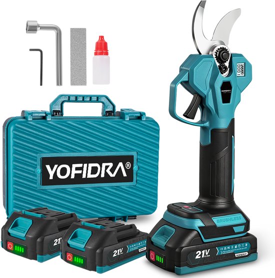 Yofidra Elektrische Snoeischaar - 28mm Snijdiameter - Snoerloze Takkenschaar - met 2x Accu - Professionele Snoeischaar - voor het snoeien van tuin en boom van Merkloos	