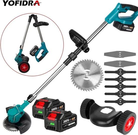Yofidra Grastrimmer - Accu Grasmaaier - Grasmaaier Elektrisch - Kantjesmaaier - Handmaaier - 2 Accu's - Elektrische grasmaaier met benodigde accessoires van Yofidra