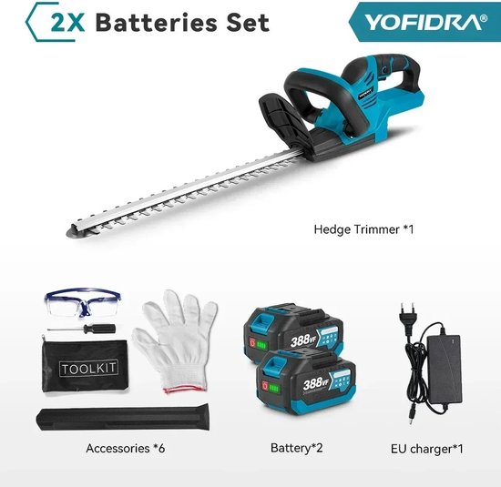 YOFIDRA Heggenschaar met accessoires - Heggenschaar Accu - Heggenschaar voor Makita Accu - Heggenschaar met Accu en Lader van Yofidra