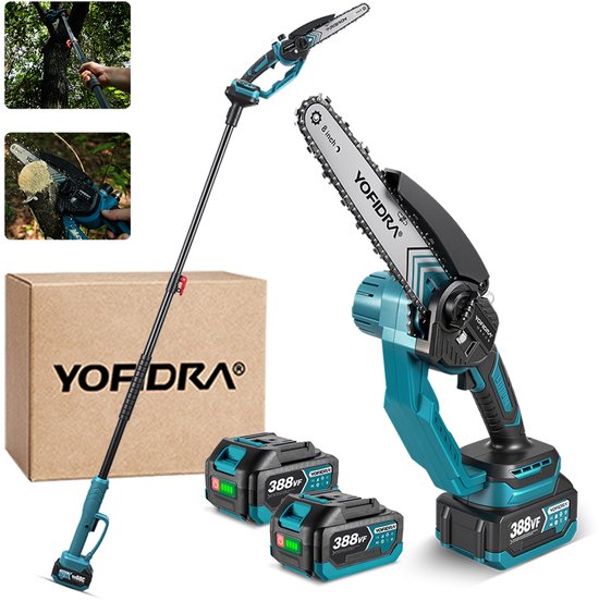 YOFIDRA Telescopische Kettingzaag - Accu-Hoogsnoeier - 8 inch Kettingzaag - met 2x accu - max. bereik tot 1.7 m - 2-in-1 Draadloze Paalzaag - Telescopische Takkenzaag Voor Tuin van Yofidra