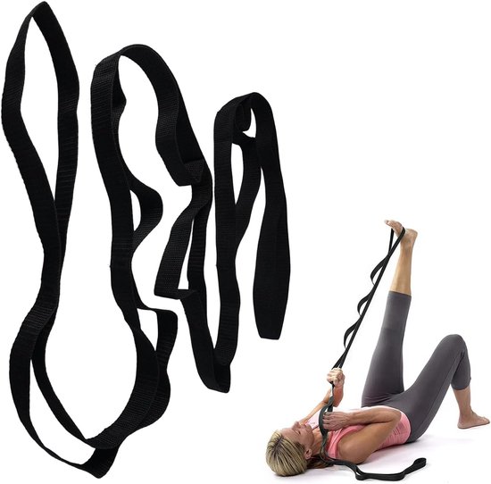 Yoga Stretching Strap - Duurzaam - 196×2.5cm - Nylon Yoga Band - Verstelbare Pilates Stretchriem - Geschikt voor Pilates - Aerobics - Oefeningen - Revalidatietraining - Thuis Workout - Zwart van Merkloos	