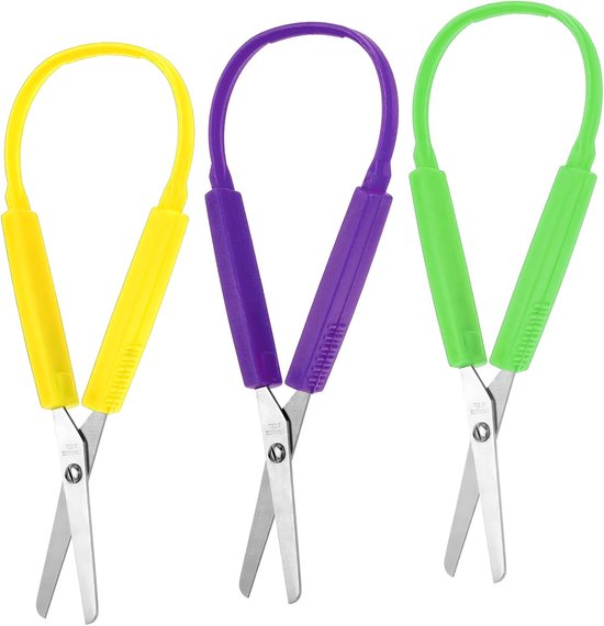 Yolev 3Pcs Loop Schaar Adaptieve Ontwerp Schaar 5.5 Inch Veiligheid Handvat Zelf Opening Schaar Voor Kinderen Speciale Behoefte Kinderen Terug naar Scholen van Merkloos	