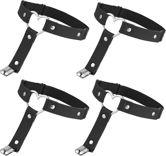 Yolev 4 Stks Vrouwen Verstelbare Lederen Dij Kousenband Hartvormige Been Kousenband met Clips Punk Goth Kousenbanden voor dijhoge sokken (zwart) van Merkloos	