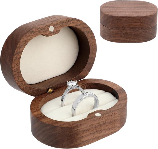 Yolev Houten dubbele ringdoos kleine trouwringdoos voor 2 ringen voor ceremonie vintage verlovingsringen houder opbergdozen koffer voor voorstel verloving, huwelijksverjaardag (dubbele sleuven) van Merkloos	