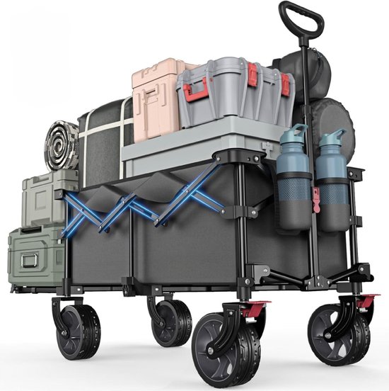 YOLO SHOP®-bolderkar opvouwbaar-XXL handkar met uitklapbare achterklep 135L & 200L-opvouwbare handkar opvouwbare vistrolley opvouwbaar-Grijs van YOLO SHOP®