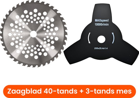 Zaagblad 40 tands bosmaaier + 3-tandsmes - Combitool accessoire - Bosmaaier accessoire - Mes - Onkruidverwijderaar - Cirkelzaagblad past op de meeste bosmaaiers - Diameter 255 mm van Kraftrig