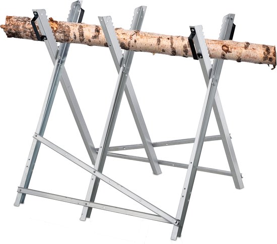 zaagbok inklapbaar - voor kettingzaag - 80 x 80 x 85 cm - staal - zilver van Kinzo