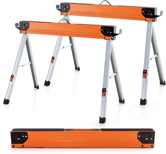 Zaagbokken Set - Werkbokken Steigers - Houtbewerking Klussen - Inklapbaar Zonder Montage - 500 kg Draaglast - Oranje Zwart