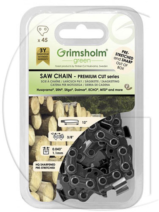 Zaagketting Premium Cut, 45 Schakels 3/8”, .043"/1.1 mm Merk Grimsholm van Merkloos	
