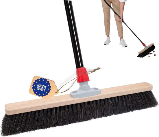 Zaalbezem natuurhaar 40 cm I Bezem met uitschuifbare steel I Paardenhaar zwart I Zacht I fijn I Grote bezem veegbezem kamerbezem tuinbezem van Onbekend.