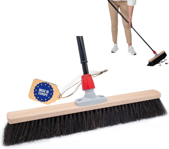 Zaalbezem natuurhaar 60 cm I Bezem met uitschuifbare steel I Paardenhaar zwart I Zacht I fijn I Grote bezem veegbezem kamerbezem tuinbezem van Merkloos	