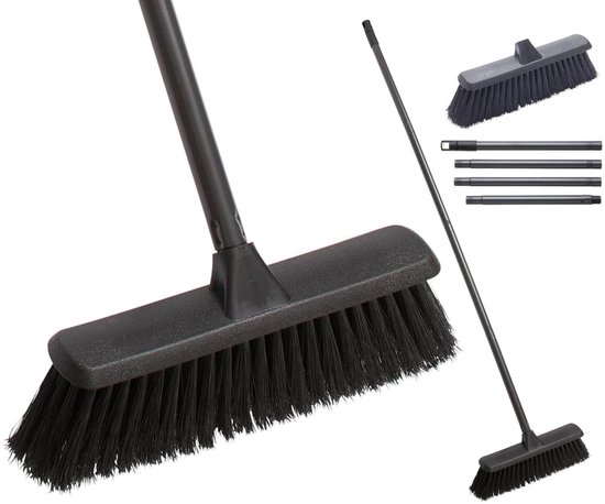 Zachte binnenbezem voor laminaat, vinyl, houten vloeren en tegels met steel van Merkloos	