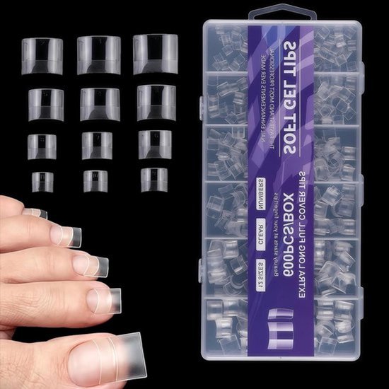 Zachte gel nagelstickers voor vierkante teenagels in een set met 12 maten, ideaal voor eenvoudig aanbrengen van een french manicure op teennagels