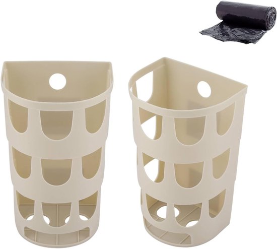Zakhouder voor wandmontage met 2 pakketten, ideaal voor afval en levensmiddelenopslag, inclusief opbergdispenser en gebruiksvriendelijk ontwerp