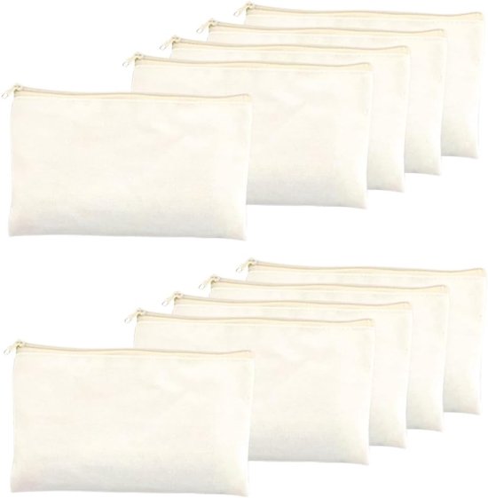 Zakjes om te beschilderen, 10 stuks, stoffen tas met ritssluiting, multifunctioneel, kleine tas, organizer voor schrijfwaren, voor school, reizen