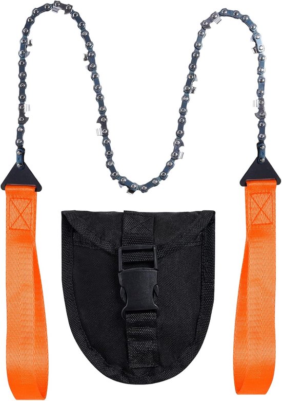 Zakkettingzaag met Paracord-handgreep, opvouwbare handzaag, nooduitrusting voor buiten, voor kamperen, jagen, wandelen, houtzagen en bomen zagen (oranje, 11 tanden, lengte 61 cm) van Merkloos	