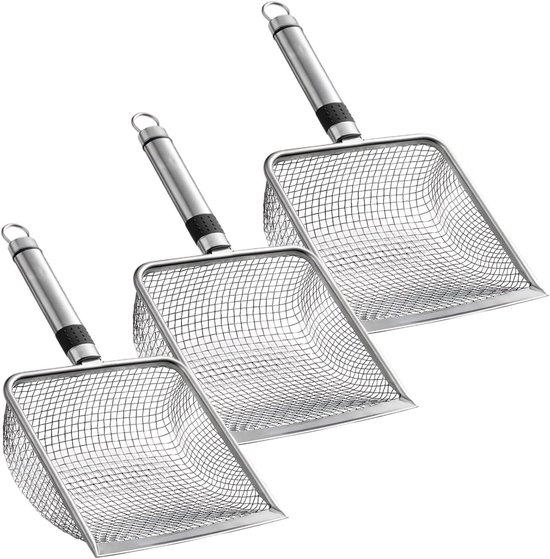 Zandzeef Set - Grondzeef Compostzeef - Tuinieren Compost Zand - Roestvrij Staal Handvat - 3 Maten 2.8-5mm - Zilver