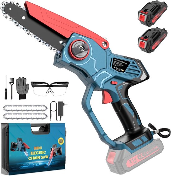 Zavira® Mini kettingzaag - Snoei - Takken - Blauw/ Rood - 39L x 14B x 27,2H centimeter van Zavira