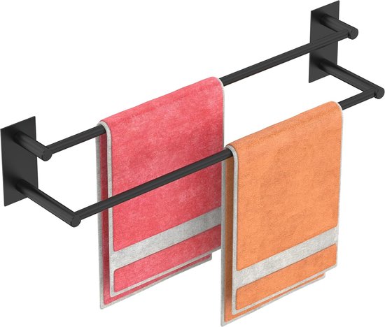 Zelfklevende Handdoekhouder Badkamer - Dubbele Roestvrij Stalen Handdoekstang 44,5 cm zonder Boren van $