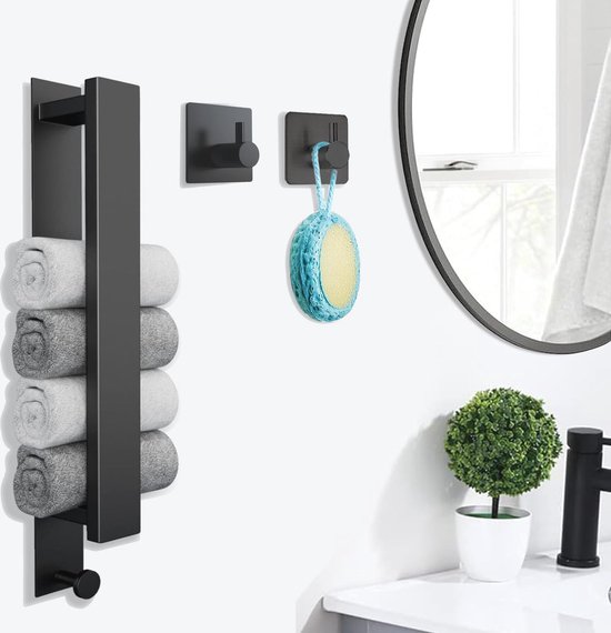 Zelfklevende Handdoekhouder - Roestvrij Staal - 400mm x 45mm - Zwart - Set van 2 van YIXUERUI
