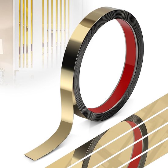 Zelfklevende RVS Wandstrips - 2cm x 5m Flexibele Metalen Moulding met Spiegel Effect voor Decoratie - Meubels, Spiegelrand, Wand, Deur, Plafond, Goud van Merkloos	